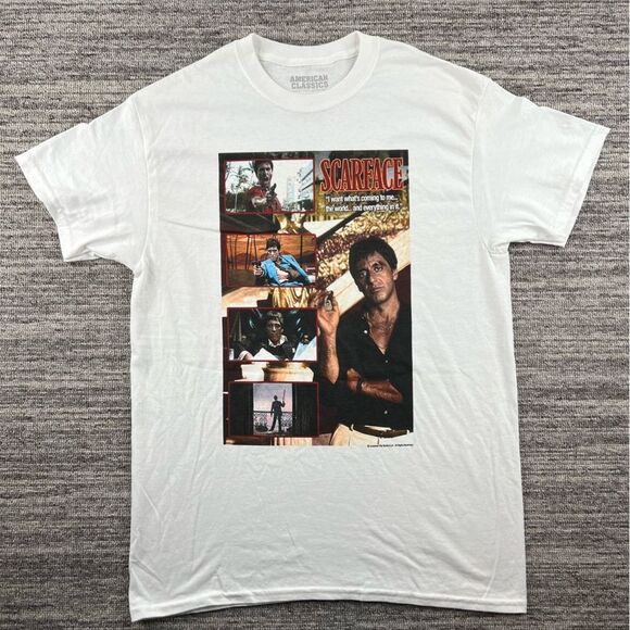 SCARFACE AMERICAN CLASSICS | Men’s 100% Cotton Tony Montana White Shirt Size M - Picture 1 of 7